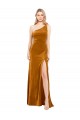 One Shoulder Long Stretch Velvet Gold Sleeveless Formal Evening Gown / Prom Dress / Bridesmaid Dress Victoria