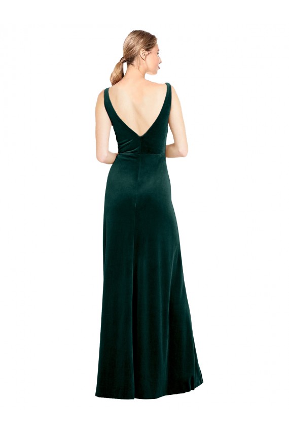 V-Neck Long Stretch Velvet Dark Green Sleeveless Black Tie Evening Dress / Prom Dress / Bridesmaid Dress Victoria