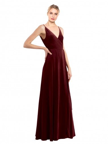 V-Neck Long Stretch Velvet Burgundy Sleeveless Bridesmaid Dress / Evening Dress Victoria