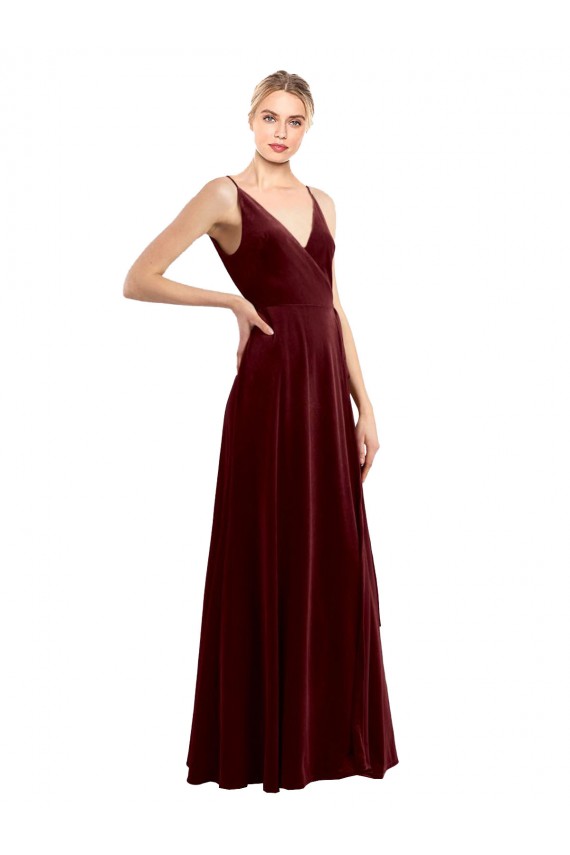 V-Neck Long Stretch Velvet Burgundy Sleeveless Bridesmaid Dress / Evening Dress Victoria