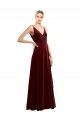 V-Neck Long Stretch Velvet Burgundy Sleeveless Bridesmaid Dress / Evening Dress Victoria