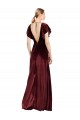 V-Neck Long Stretch Velvet Burgundy Flutter Sleeves Prom Dress / Bridesmaid Dress Victoria