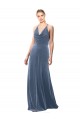 Cowl Neck Long Stretch Velvet Dusty Blue Sleeveless Prom Dress / Bridesmaid Dress Victoria
