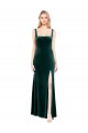 Square Neck Long Stretch Velvet Dark Green Sleeveless Prom Dress / Bridesmaid Dress Victoria