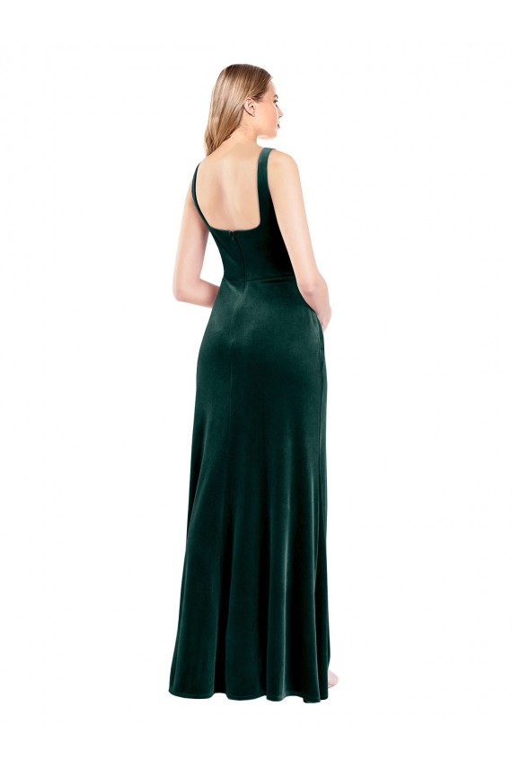 Square Neck Long Stretch Velvet Dark Green Sleeveless Prom Dress / Bridesmaid Dress Victoria