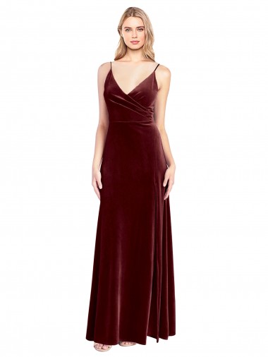 V-Neck Long Stretch Velvet Burgundy Sleeveless Black Tie Prom Dress / Bridesmaid Dress Victoria