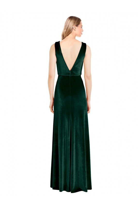V-Neck Long Stretch Velvet Dark Green Sleeveless Bridesmaid Dress / Formal Dress Victoria