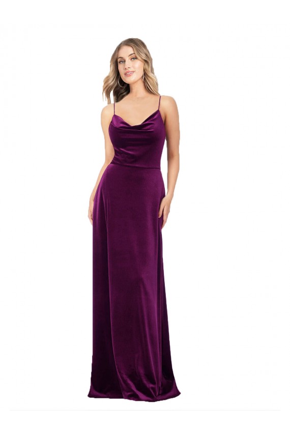 V-Neck Long Stretch Velvet Grape Sleeveless Formal Evening Gown / Prom Dress / Bridesmaid Dress Victoria
