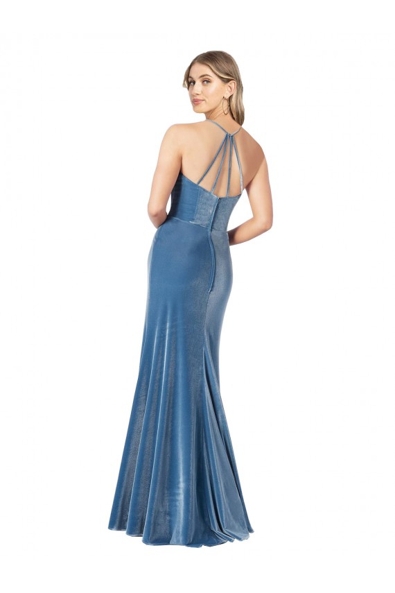Jewel Neck Long Stretch Velvet Black Sleeveless Formal Evening Gown / Prom Dress / Bridesmaid Dress Victoria