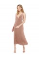 V-Neck Midi Length Stretch Velvet Pink Sleeveless Prom Dress / Bridesmaid Dress Victoria
