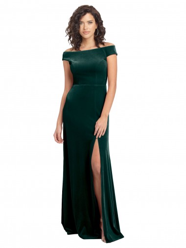 Square Neck Long Stretch Velvet Dark Green Cap Sleeves Formal Evening Gown / Prom Dress / Bridesmaid Dress Victoria