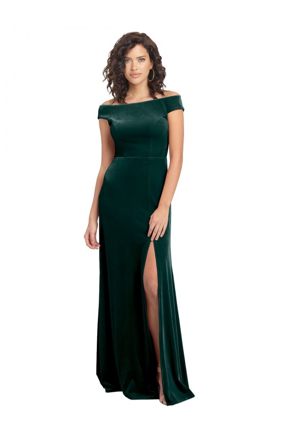 Square Neck Long Stretch Velvet Dark Green Cap Sleeves Formal Evening Gown / Prom Dress / Bridesmaid Dress Victoria