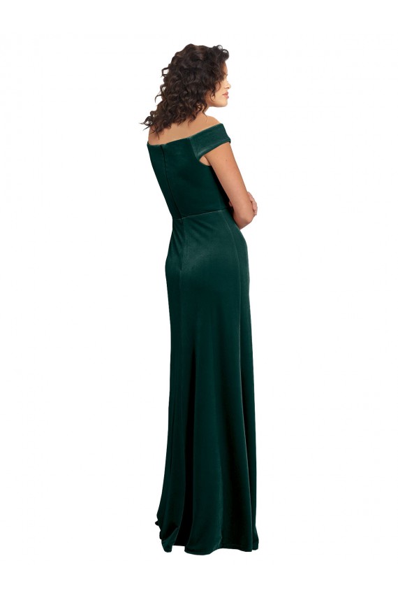 Square Neck Long Stretch Velvet Dark Green Cap Sleeves Formal Evening Gown / Prom Dress / Bridesmaid Dress Victoria