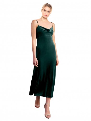 Cowl Neck Midi Length Stretch Velvet Dark Green Sleeveless Prom Dress / Bridesmaid Dress Victoria