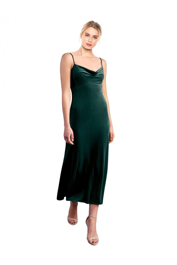 Cowl Neck Midi Length Stretch Velvet Dark Green Sleeveless Prom Dress / Bridesmaid Dress Victoria