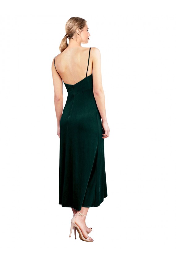 Cowl Neck Midi Length Stretch Velvet Dark Green Sleeveless Prom Dress / Bridesmaid Dress Victoria