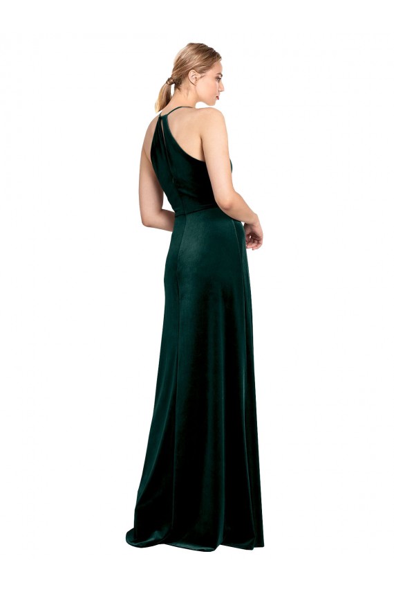 Jewel Neck Long Stretch Velvet Dark Green Sleeveless Prom Dress / Bridesmaid Dress Victoria