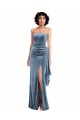 Strapless Long Stretch Velvet Dusty Blue Sleeveless Formal Evening Gown / Prom Dress / Bridesmaid Dress Victoria