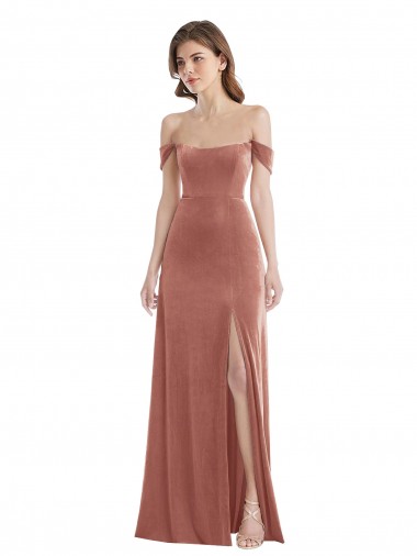 Off the Shoulder Long Stretch Velvet Cinnamon Rose Sleeveless Semi Formal Evening Dress / Prom Dress / Bridesmaid Dress Victoria