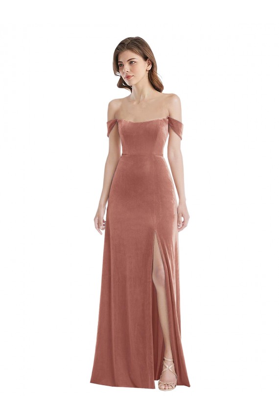 Off the Shoulder Long Stretch Velvet Cinnamon Rose Sleeveless Semi Formal Evening Dress / Prom Dress / Bridesmaid Dress Victoria