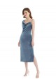 One Shoulder Long Stretch Velvet Dusty Blue Sleeveless Semi Formal Evening Dress / Prom Dress / Bridesmaid Dress Victoria