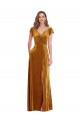 V-Neck Long Stretch Velvet Gold Cap Sleeves Formal Evening Gown / Prom Dress / Bridesmaid Dress Victoria