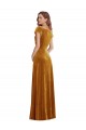 V-Neck Long Stretch Velvet Gold Cap Sleeves Formal Evening Gown / Prom Dress / Bridesmaid Dress Victoria