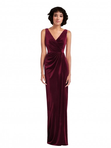 V-Neck Long Stretch Velvet Burgundy Sleeveless Semi Formal Evening Dress / Prom Dress / Bridesmaid Dress Victoria