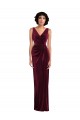 V-Neck Long Stretch Velvet Burgundy Sleeveless Semi Formal Evening Dress / Prom Dress / Bridesmaid Dress Victoria
