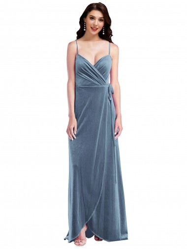 Sweetheart Long Stretch Velvet Dusty Blue Sleeveless Semi Formal Evening Dress / Prom Dress / Bridesmaid Dress Victoria