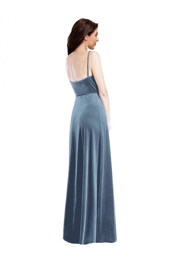 Sweetheart Long Stretch Velvet Dusty Blue Sleeveless Semi Formal Evening Dress / Prom Dress / Bridesmaid Dress Victoria