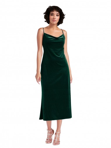 Cowl Neck Midi Length Stretch Velvet Dark Green Sleeveless Black Tie Evening Gown / Prom Dress / Bridesmaid Dress Victoria