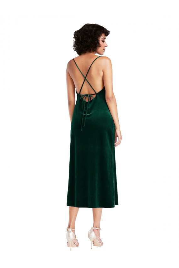 Cowl Neck Midi Length Stretch Velvet Dark Green Sleeveless Black Tie Evening Gown / Prom Dress / Bridesmaid Dress Victoria