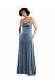 Cowl Neck Long Stretch Velvet Dusty Blue Sleeveless Semi Formal Evening Dress / Prom Dress / Bridesmaid Dress Victoria