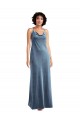 Cowl Neck Long Stretch Velvet Dusty Blue Sleeveless Bridesmaid Dress / Evening Dress Victoria