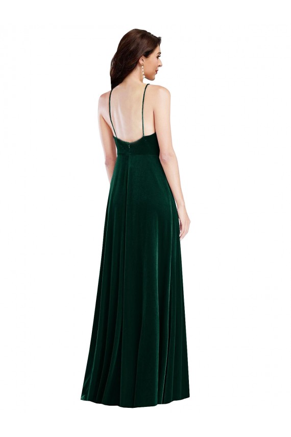 High Neck Long Stretch Velvet Dark Green Sleeveless Semi Formal Evening Dress / Prom Dress / Bridesmaid Dress Victoria