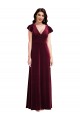 V-Neck Long Stretch Velvet Burgundy Flutter Sleeves Semi Formal Evening Dress / Prom Dress / Bridesmaid Dress Victoria