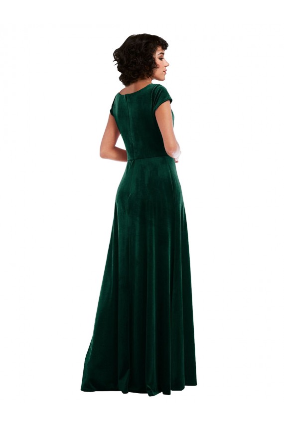Cowl Neck Long Stretch Velvet Dark Green Cap Sleeves Black Tie Evening Gown / Prom Dress / Bridesmaid Dress Victoria