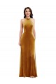 High Neck Long Stretch Velvet Gold Sleeveless Semi Formal Evening Dress / Prom Dress / Bridesmaid Dress Victoria