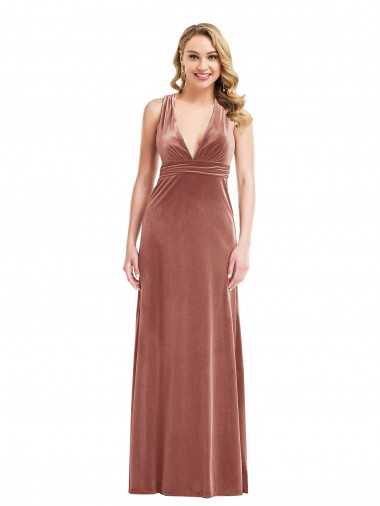 V-Neck Long Stretch Velvet Cinnamon Rose Sleeveless Bridesmaid Dress / Evening Dress Victoria