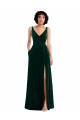 V-Neck Long Stretch Velvet Dark Green Sleeveless Bridesmaid Dress / Evening Dress Victoria