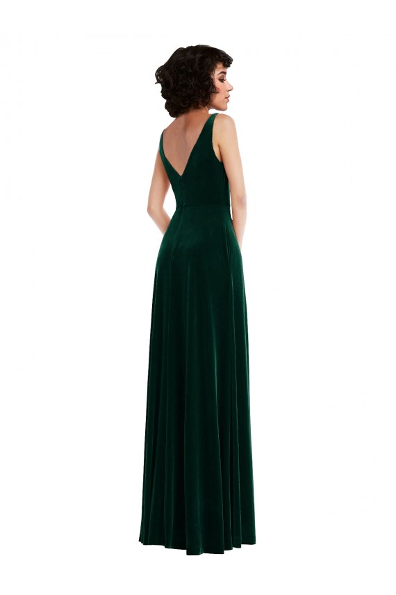 V-Neck Long Stretch Velvet Dark Green Sleeveless Bridesmaid Dress / Evening Dress Victoria