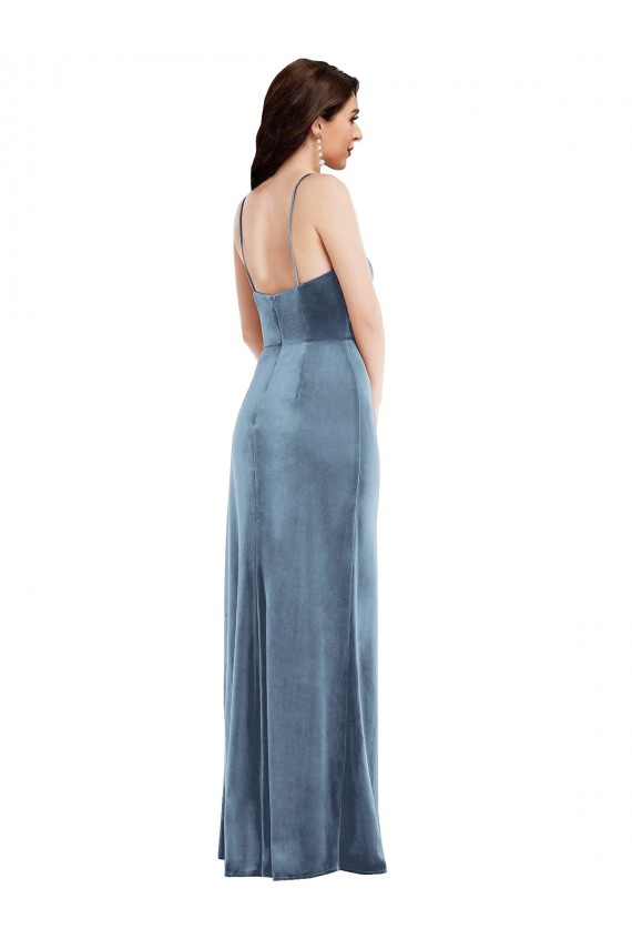 Sweetheart Long Stretch Velvet Dusty Blue Sleeveless Formal Evening Gown / Prom Dress / Bridesmaid Dress Victoria