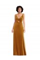 V-Neck Long Stretch Velvet Gold Sleeveless Semi Formal Evening Dress / Prom Dress / Bridesmaid Dress Victoria