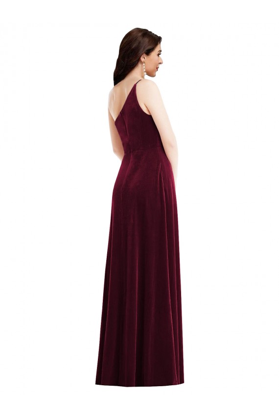 One Shoulder Long Stretch Velvet Burgundy Sleeveless Black Tie Evening Dress / Prom Dress / Bridesmaid Dress Victoria