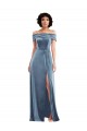 Off the Shoulder Long Stretch Velvet Dusty Blue Sleeveless Semi Formal Evening Dress / Prom Dress / Bridesmaid Dress Victoria