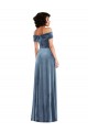 Off the Shoulder Long Stretch Velvet Dusty Blue Sleeveless Semi Formal Evening Dress / Prom Dress / Bridesmaid Dress Victoria