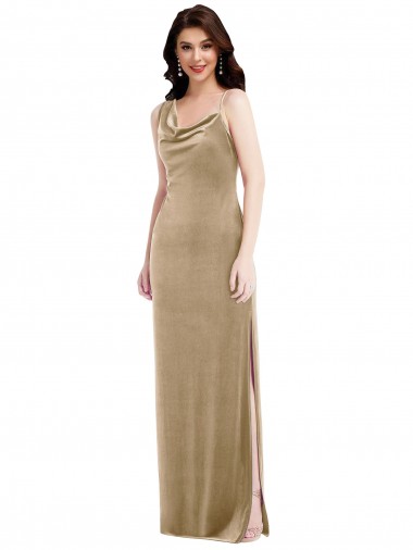 One Shoulder Long Stretch Velvet Champagne Sleeveless Black Tie Evening Gown / Prom Dress / Bridesmaid Dress Victoria