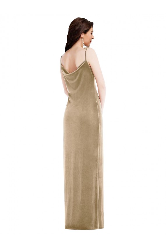 One Shoulder Long Stretch Velvet Champagne Sleeveless Black Tie Evening Gown / Prom Dress / Bridesmaid Dress Victoria