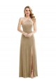 High Neck Long Stretch Velvet Champagne Sleeveless Semi Formal Evening Dress / Prom Dress / Bridesmaid Dress Victoria